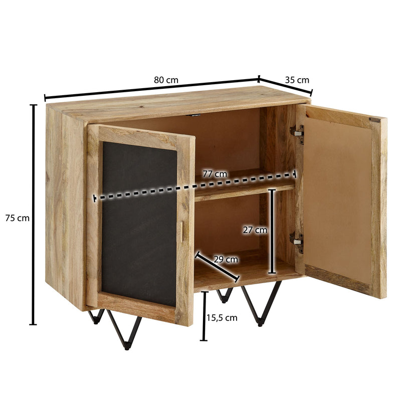 Sideboard 80x75x35cm Mango Massivholz Steinoptik Braun Metallgestell