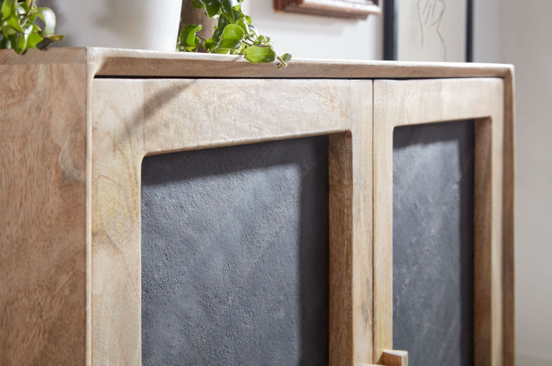 Sideboard 80x75x35cm Mango Massivholz Steinoptik Braun Metallgestell