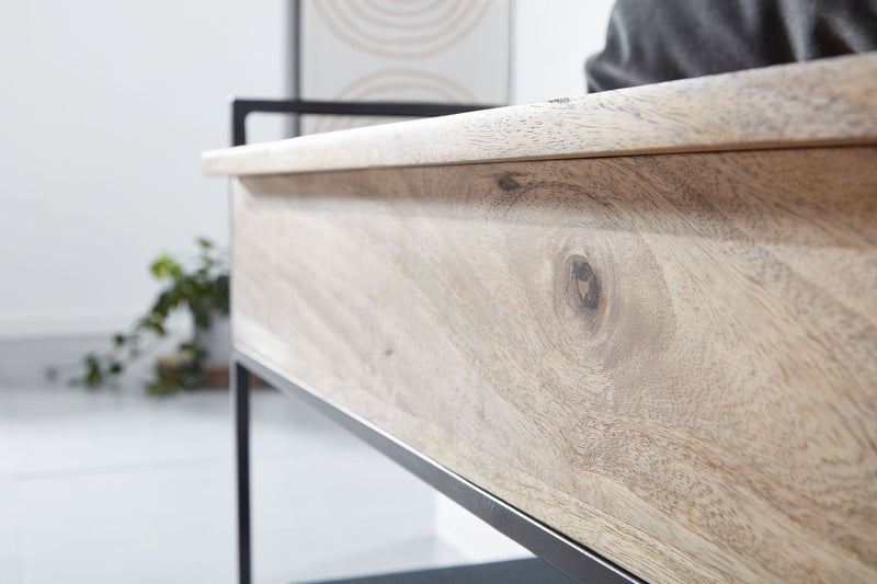 Sitzbank mit Stauraum 90x52x38cm Mango Massivholz Metall Braun