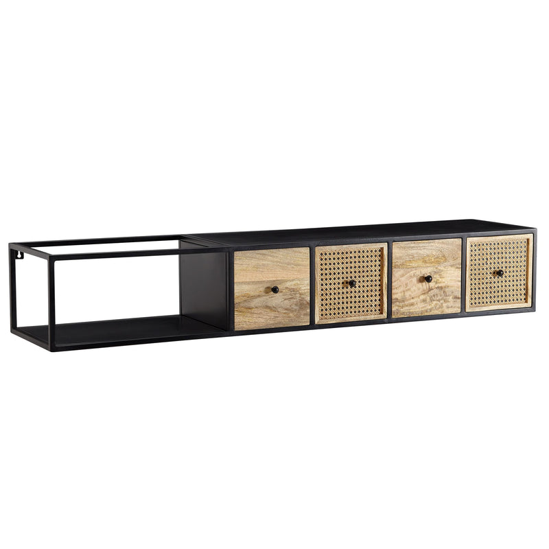 Lowboard Mango Massivholz Metall 150x25x35cm Schwarz Modern Wandmontage