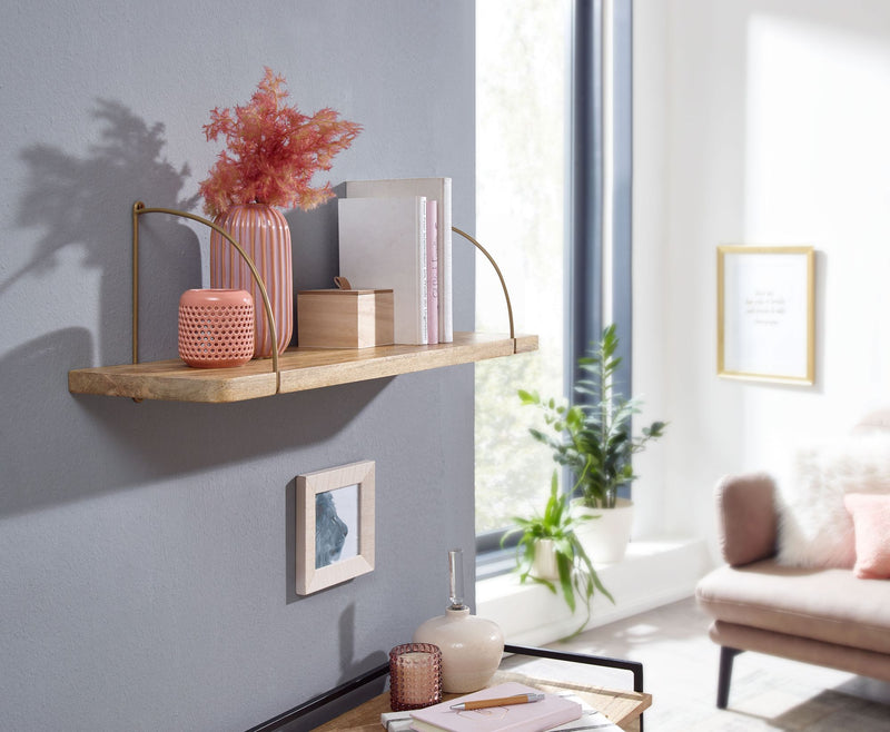 Wandregal 60x25x22cm Mango Massivholz Metall Industrial Design