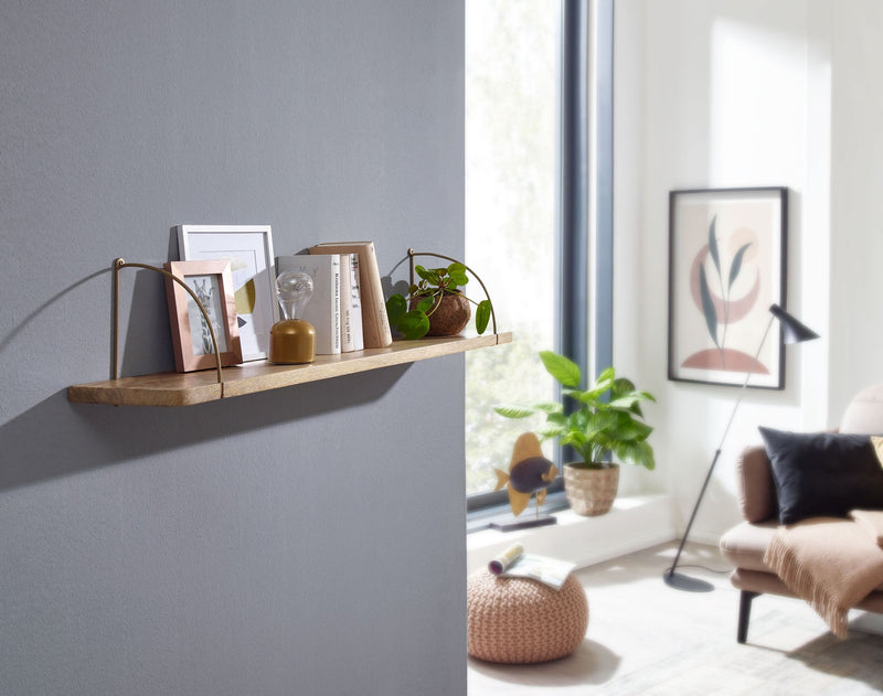 Wandregal 100x25x22cm Mango Massivholz Metall Industrial Design