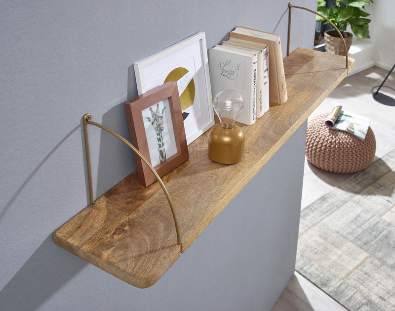 Wandregal 100x25x22cm Mango Massivholz Metall Industrial Design