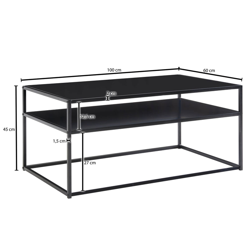 Couchtisch 100x60x45cm Industrial Schwarz Metall mit Stauraum Ablagefach
