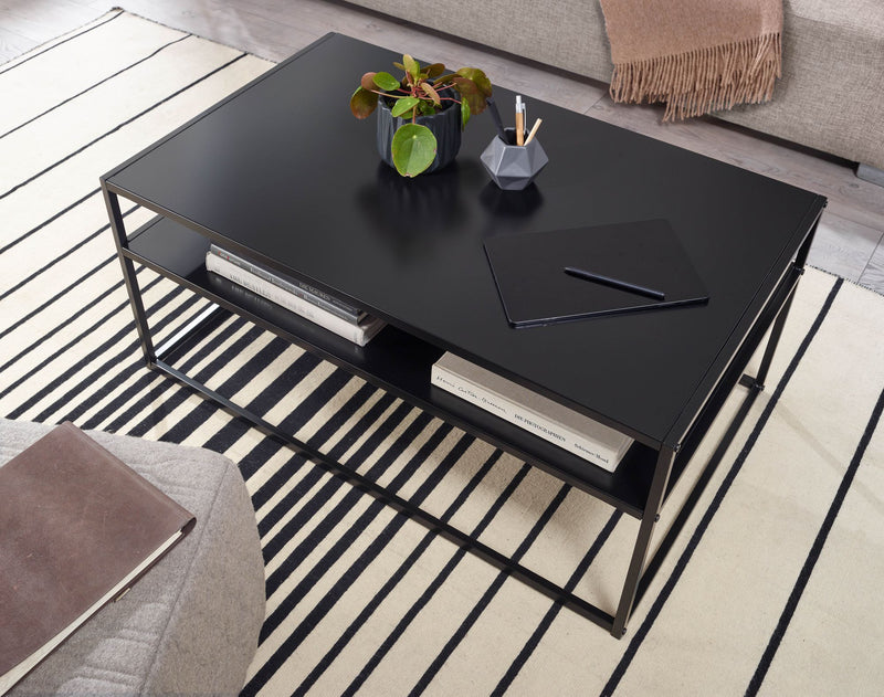 Couchtisch 100x60x45cm Industrial Schwarz Metall mit Stauraum Ablagefach