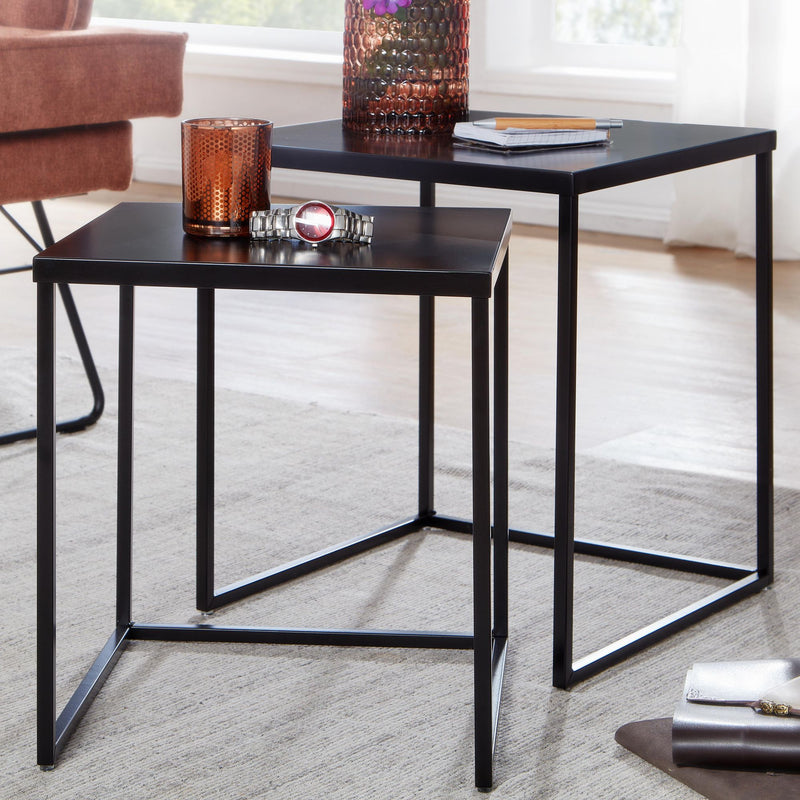 Beistelltisch 2er Set Metall Schwarz Industrial Design Sofatisch Quadratisch