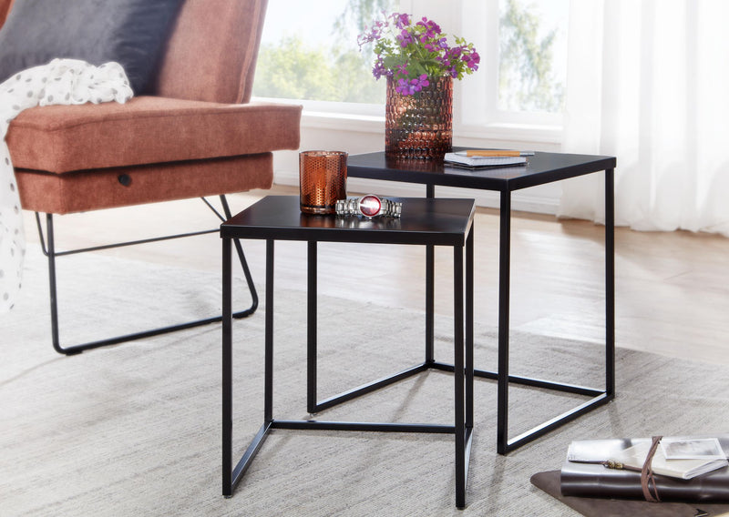 Beistelltisch 2er Set Metall Schwarz Industrial Design Sofatisch Quadratisch