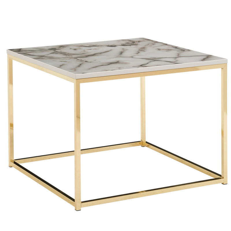 Couchtisch 60x60x45cm Marmoroptik Weiß Gold Metallgestell Eckig
