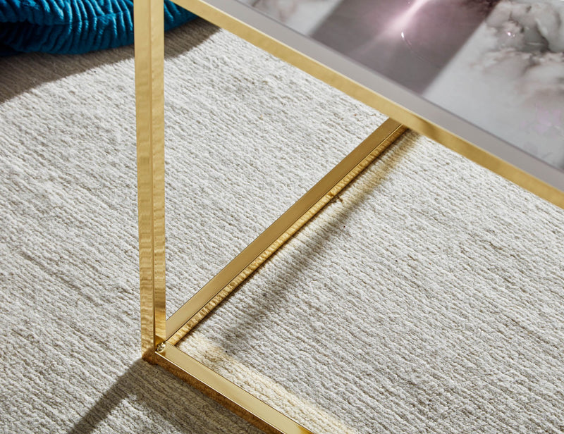 Couchtisch 60x60x45cm Marmoroptik Weiß Gold Metallgestell Eckig