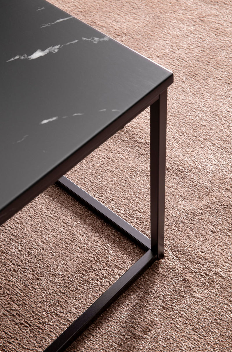 Couchtisch 100x60x40cm Marmoroptik Schwarz Metallgestell Eckig