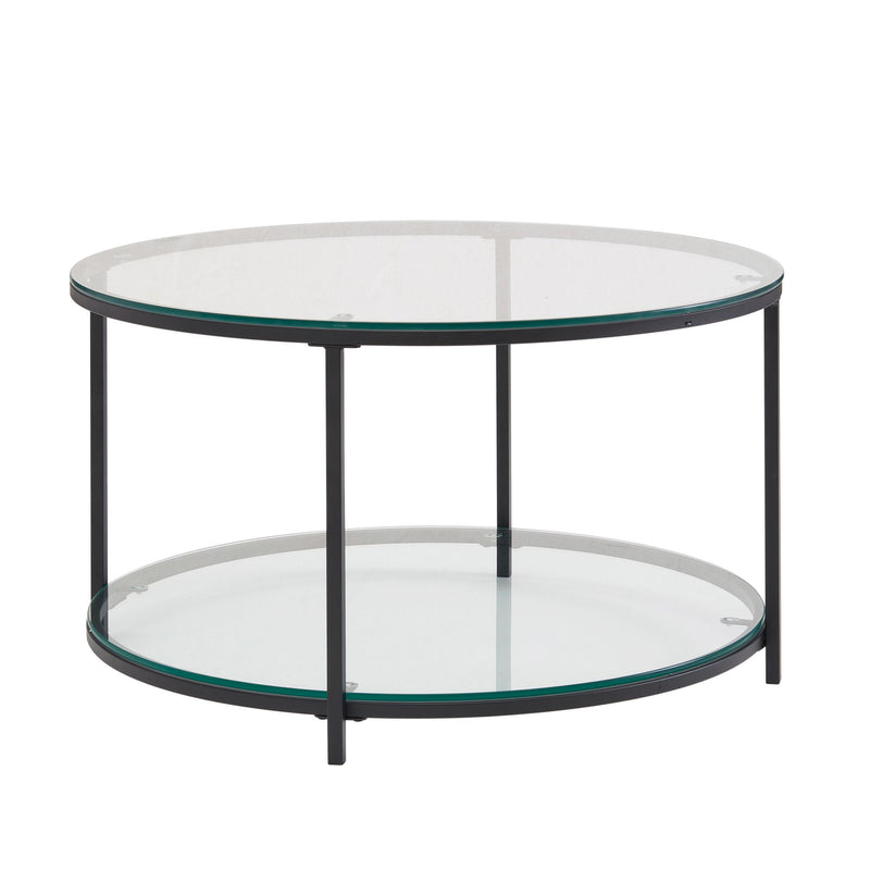 Couchtisch Rund Glas Metall 80x80x45cm Modern mit Stauraum Ablagefach
