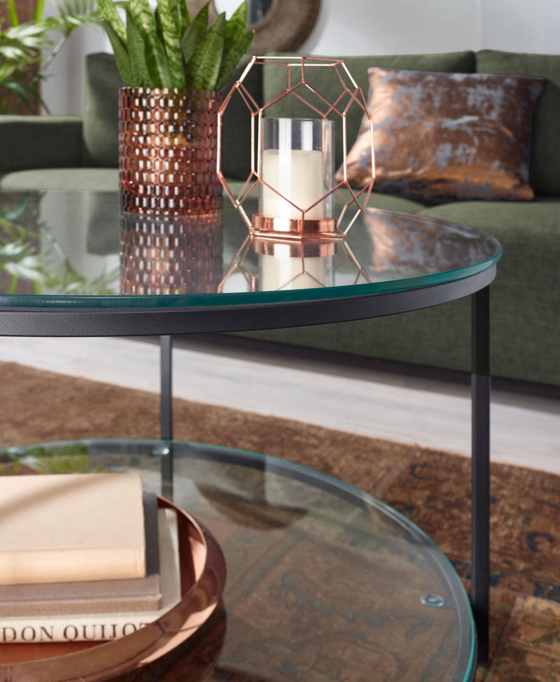 Couchtisch Rund Glas Metall 80x80x45cm Modern mit Stauraum Ablagefach