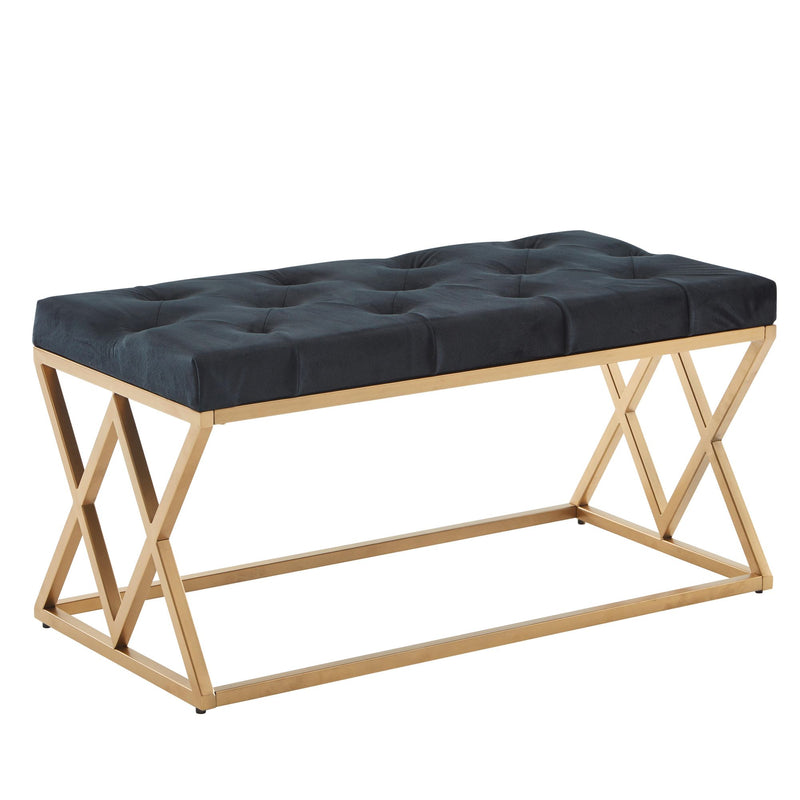 Sitzbank Chesterfield Samt Schwarz 90x46x44cm Metallgestell Modern