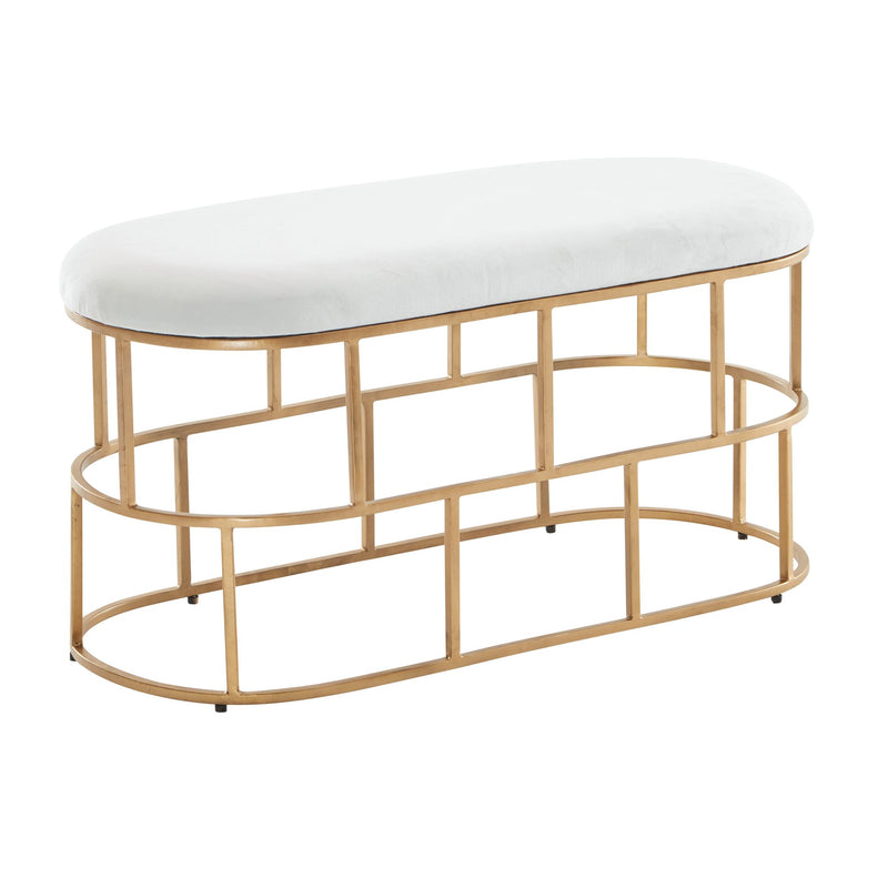 Sitzbank Samt Weiß Gold 90x46x38cm Polsterbank Metallgestell Modern