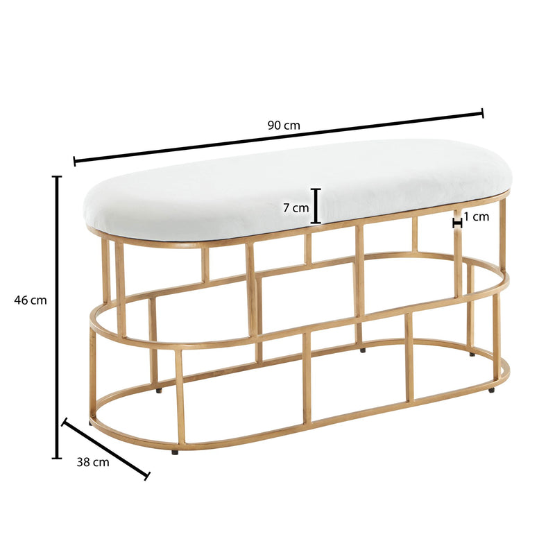 Sitzbank Samt Weiß Gold 90x46x38cm Polsterbank Metallgestell Modern