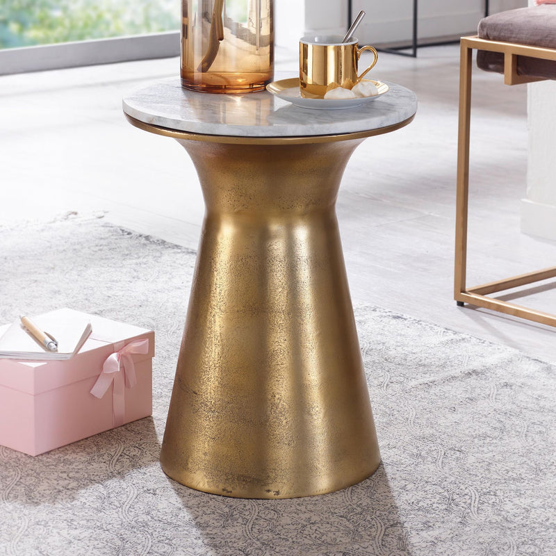 Beistelltisch Marmor Weiß 35x35x45cm Metall Gold Rund Modern