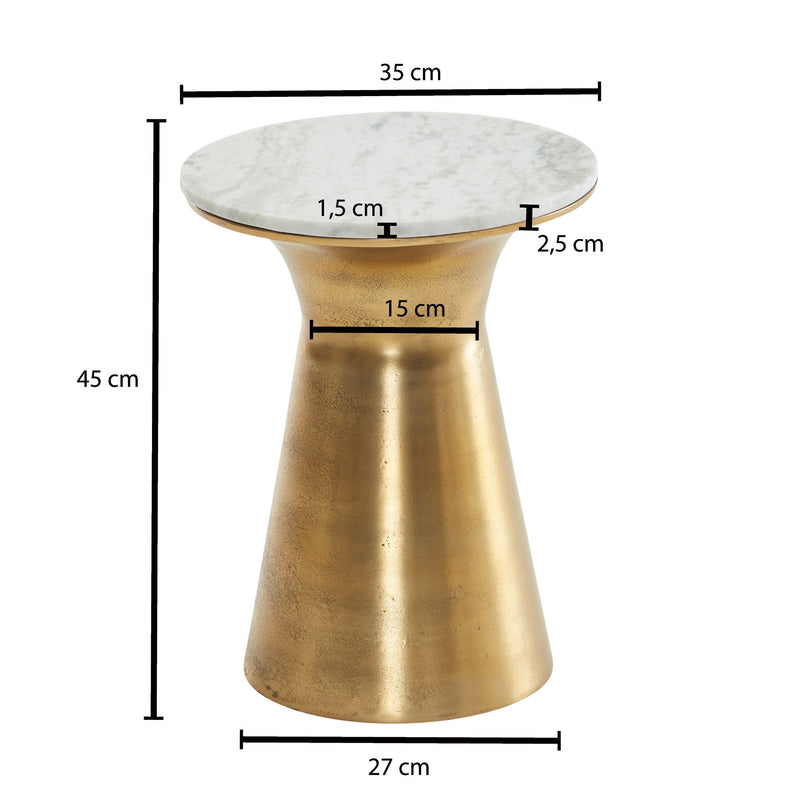 Beistelltisch Marmor Weiß 35x35x45cm Metall Gold Rund Modern