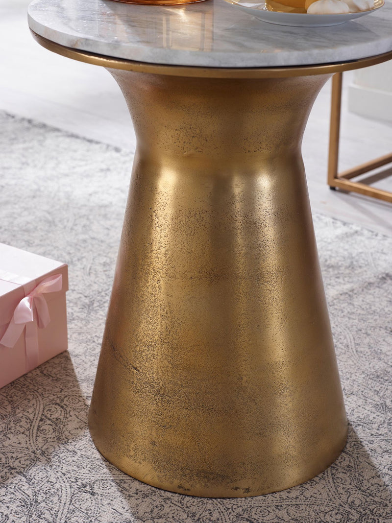 Beistelltisch Marmor Weiß 35x35x45cm Metall Gold Rund Modern
