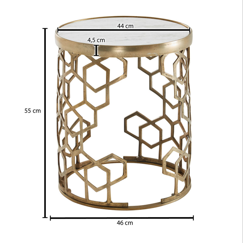 Beistelltisch Marmor Weiß 46x46x55cm Metall Gold Rund Modern