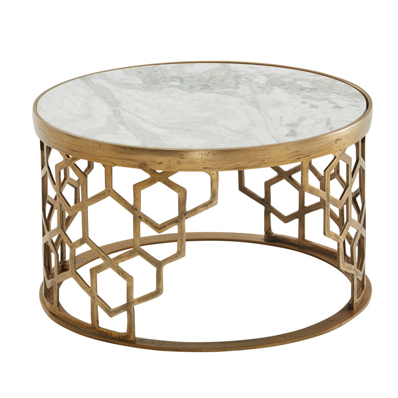 Couchtisch Marmor Weiß 60x60x36cm Metall Gold Rund Modern Wohnzimmer