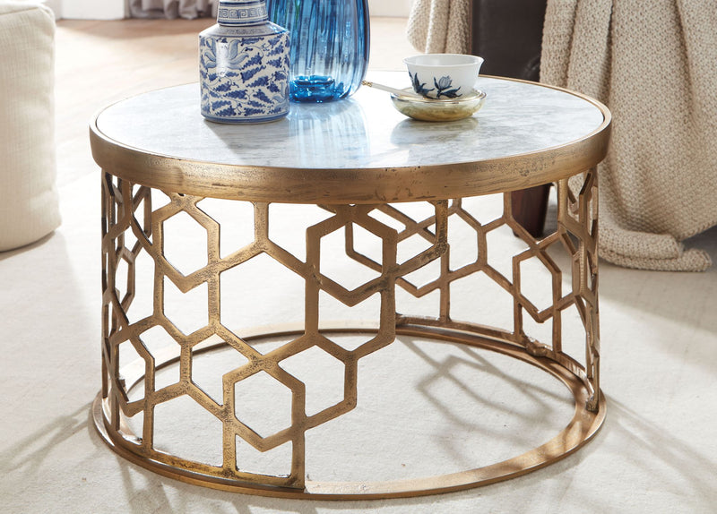 Couchtisch Marmor Weiß 60x60x36cm Metall Gold Rund Modern Wohnzimmer