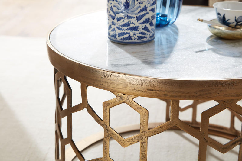 Couchtisch Marmor Weiß 60x60x36cm Metall Gold Rund Modern Wohnzimmer