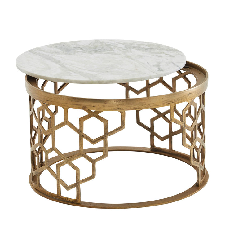 Couchtisch Marmor Weiß 60x60x36cm Metall Gold Rund Modern Wohnzimmer