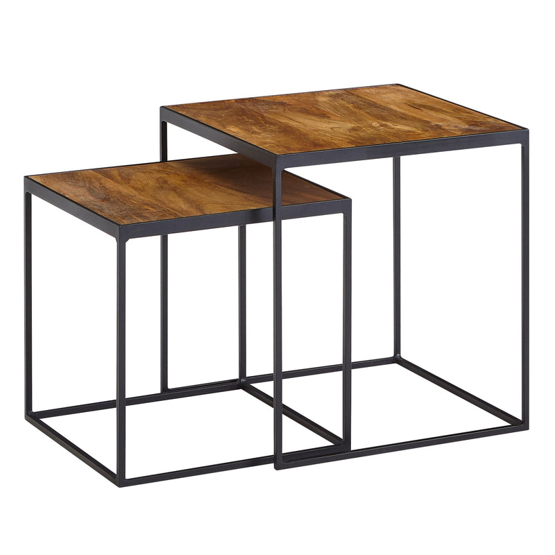 Wohnzimmertisch 2er Set Mango Massivholz Metall Industrial Design