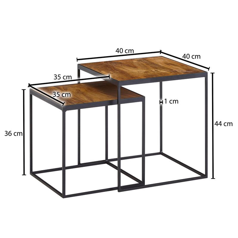 Wohnzimmertisch 2er Set Mango Massivholz Metall Industrial Design