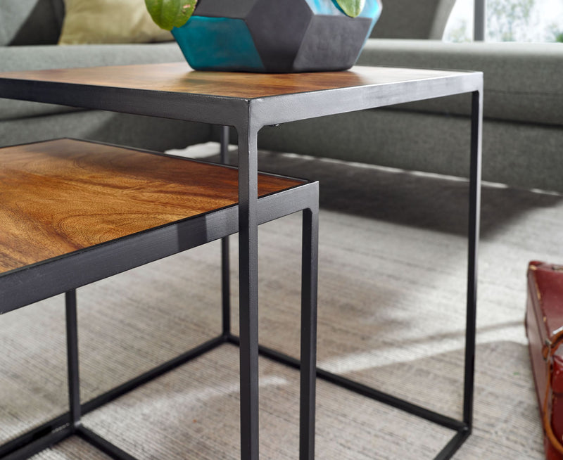 Wohnzimmertisch 2er Set Mango Massivholz Metall Industrial Design
