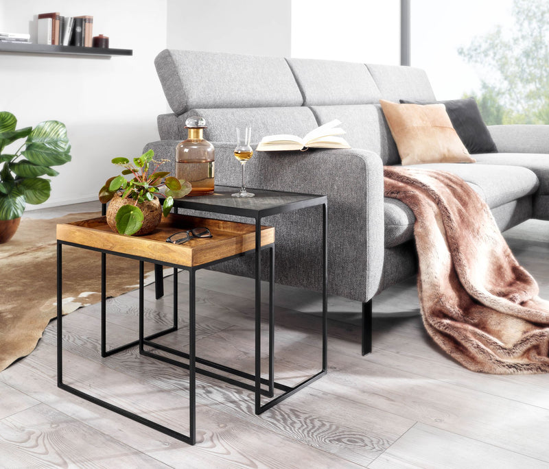 Wohnzimmertisch 2er Set Mango Massivholz Steinoptik Industrial Design