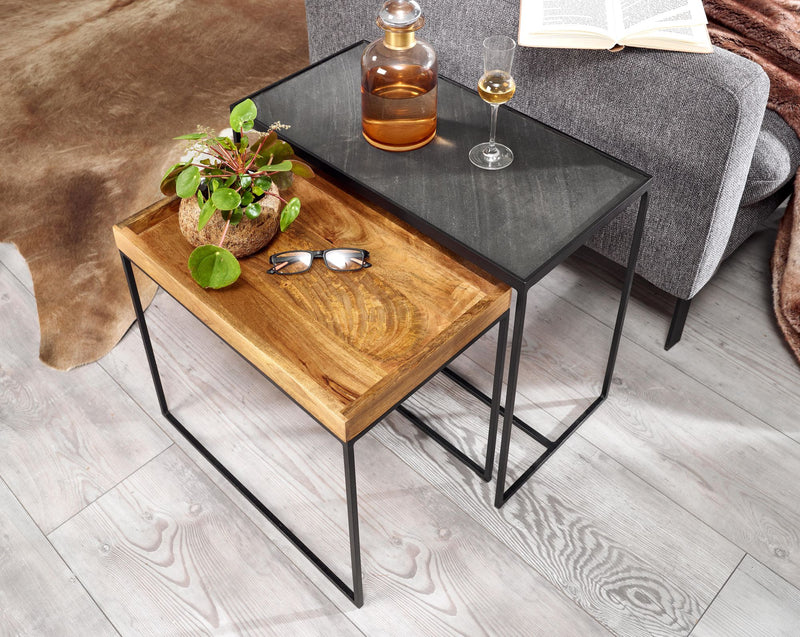 Wohnzimmertisch 2er Set Mango Massivholz Steinoptik Industrial Design