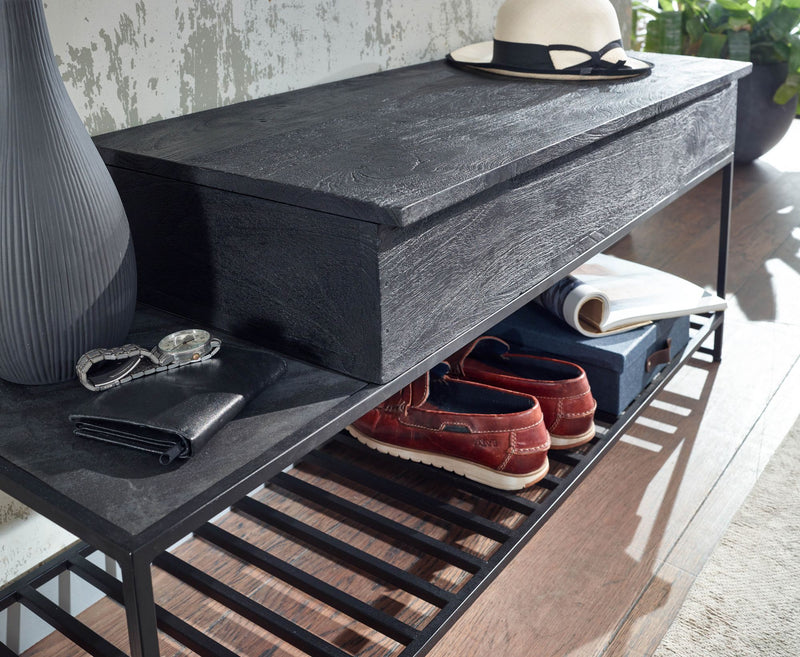 Garderoben-Set Sitzbank Wandgarderobe Mango Massiv Schwarz 110cm Industrial
