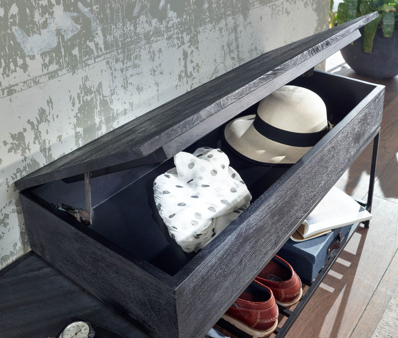 Garderoben-Set Sitzbank Wandgarderobe Mango Massiv Schwarz 110cm Industrial