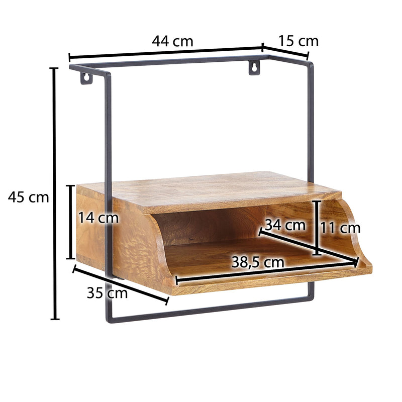 Nachtkonsole Wandmontage Mango Massivholz 44x45x35cm Schwebend