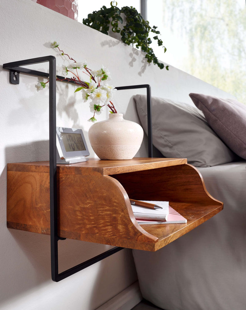 Nachtkonsole Wandmontage Mango Massivholz 44x45x35cm Schwebend
