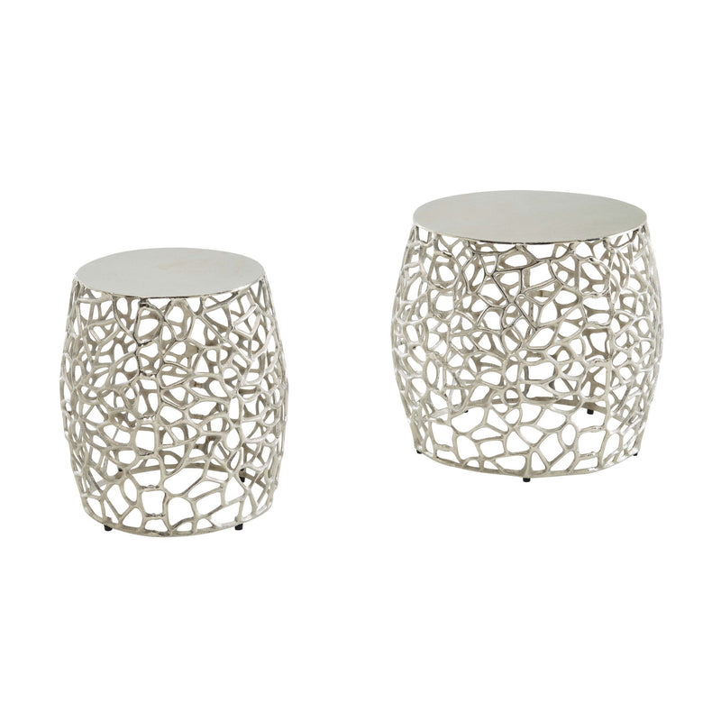 Beistelltisch 2er Set Aluminium Silber Rund Modern Wohnzimmer