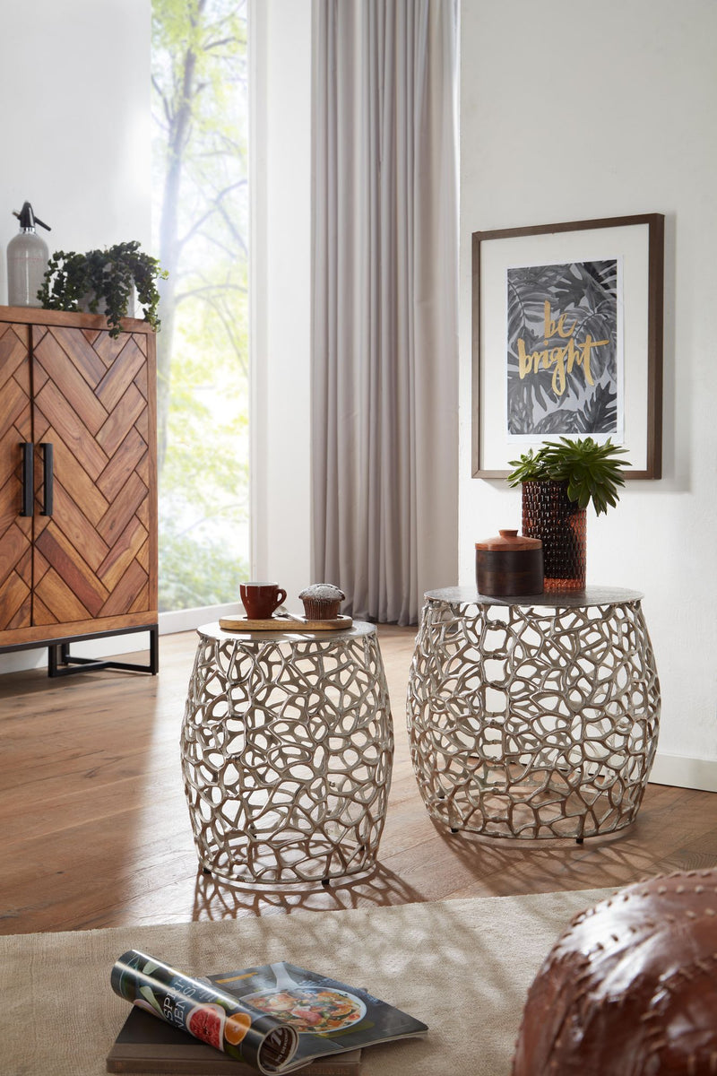 Beistelltisch 2er Set Aluminium Silber Rund Modern Wohnzimmer