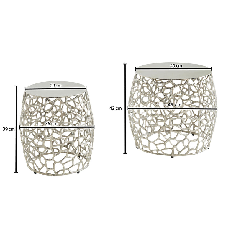 Beistelltisch 2er Set Aluminium Silber Rund Modern Wohnzimmer