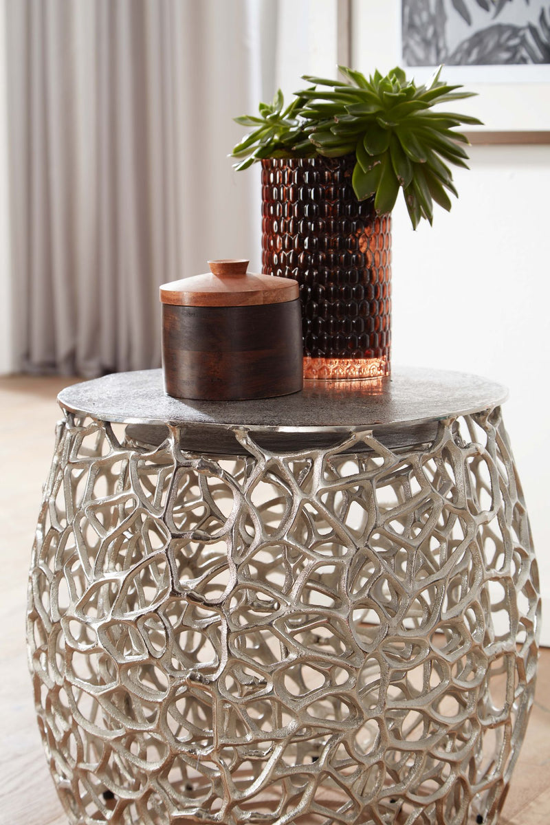 Beistelltisch 2er Set Aluminium Silber Rund Modern Wohnzimmer
