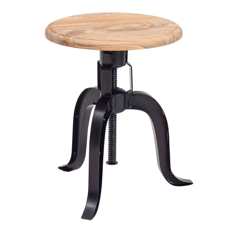 Drehhocker Akazie Massivholz Metall Schwarz Höhenverstellbar Industrie