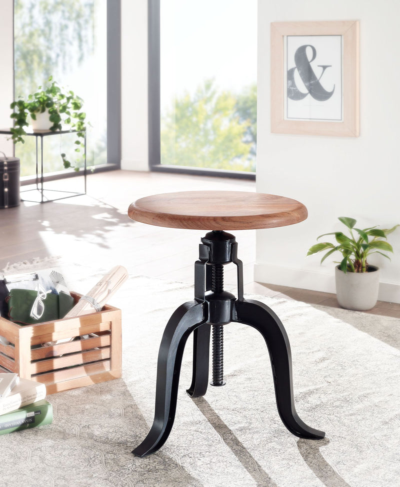 Drehhocker Akazie Massivholz Metall Schwarz Höhenverstellbar Industrie
