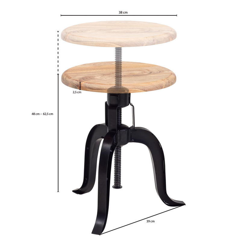 Drehhocker Akazie Massivholz Metall Schwarz Höhenverstellbar Industrie