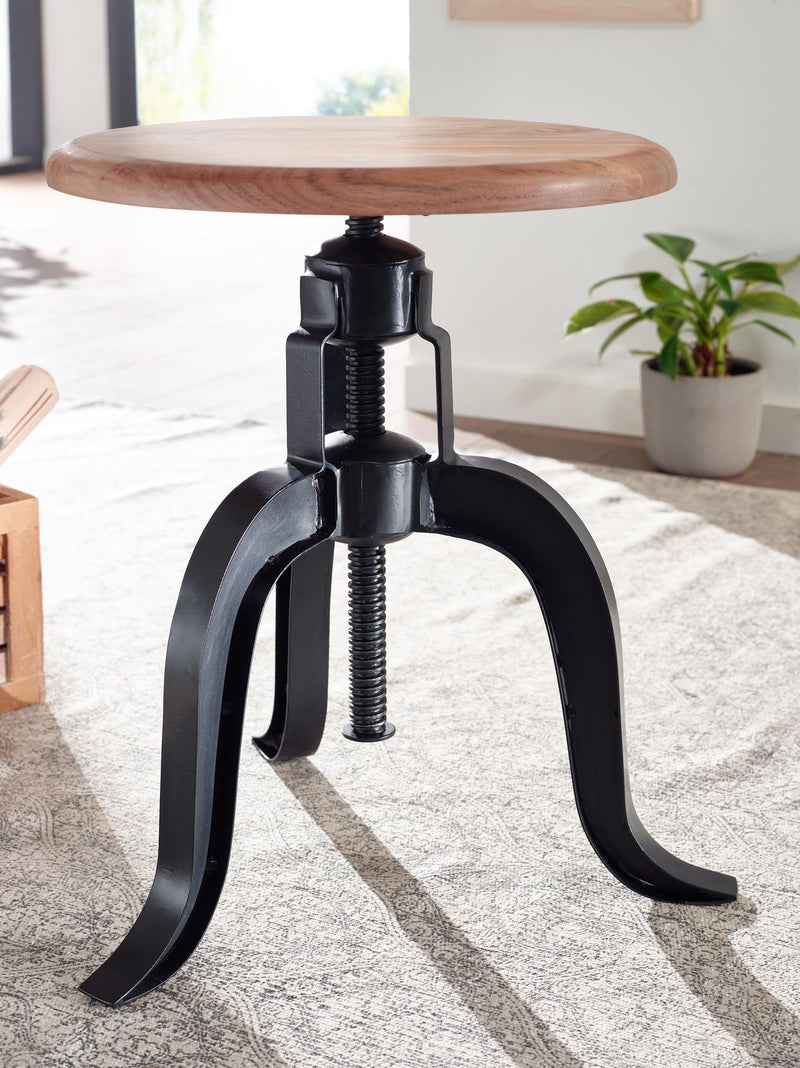Drehhocker Akazie Massivholz Metall Schwarz Höhenverstellbar Industrie