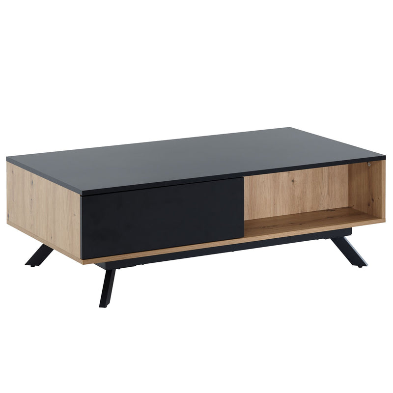 Couchtisch 110x60x38cm MDF Eiche-Dekor Schwarz mit Stauraum Schubladen