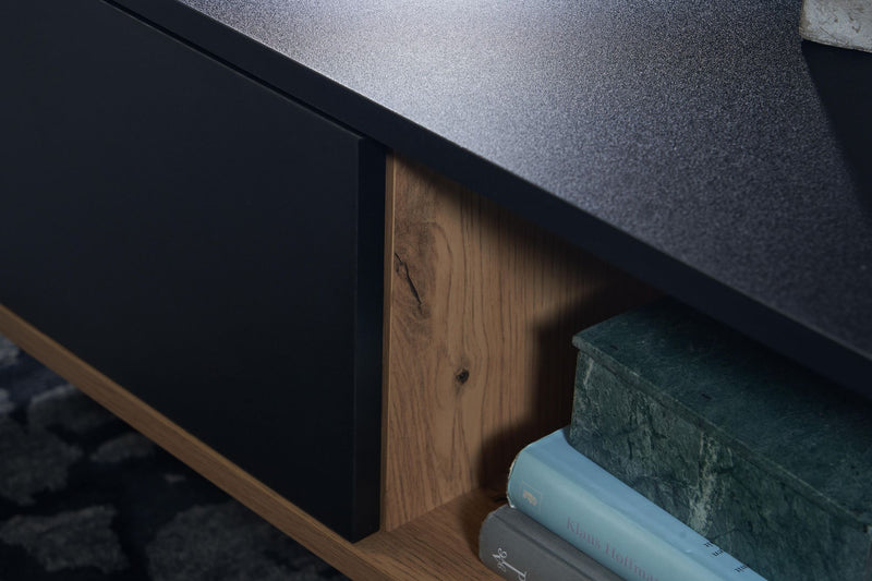 Couchtisch 110x60x38cm MDF Eiche-Dekor Schwarz mit Stauraum Schubladen