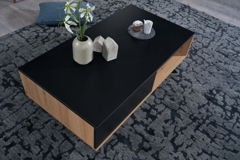 Couchtisch 110x60x38cm MDF Eiche-Dekor Schwarz mit Stauraum Schubladen