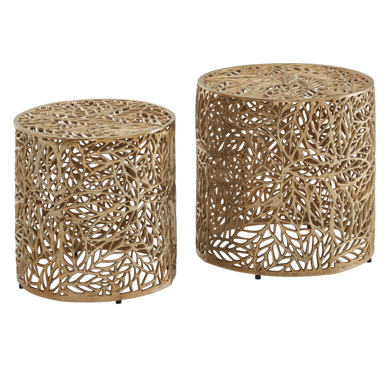 Beistelltisch 2er Set Aluminium Gold Rund Modern Blumenmuster