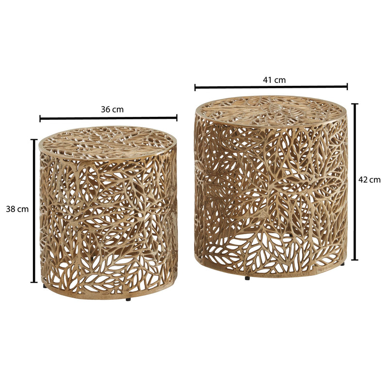 Beistelltisch 2er Set Aluminium Gold Rund Modern Blumenmuster