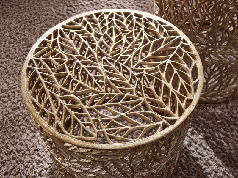 Beistelltisch 2er Set Aluminium Gold Rund Modern Blumenmuster